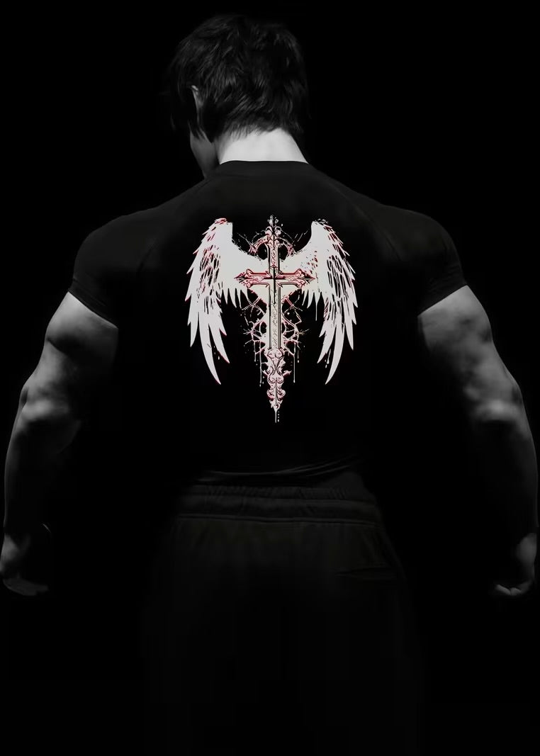 Compression Workout Shirt (Cross & Wing Graphic)